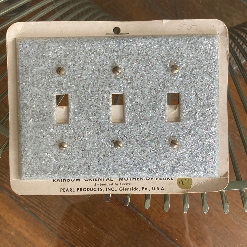 Set of 2 Vintage deadstock mother-of-pearl glittery light switch covers plates